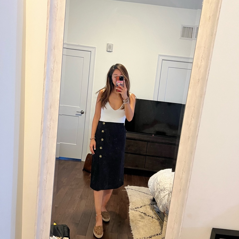 Mango Knee Length Black Skirt w Buttons